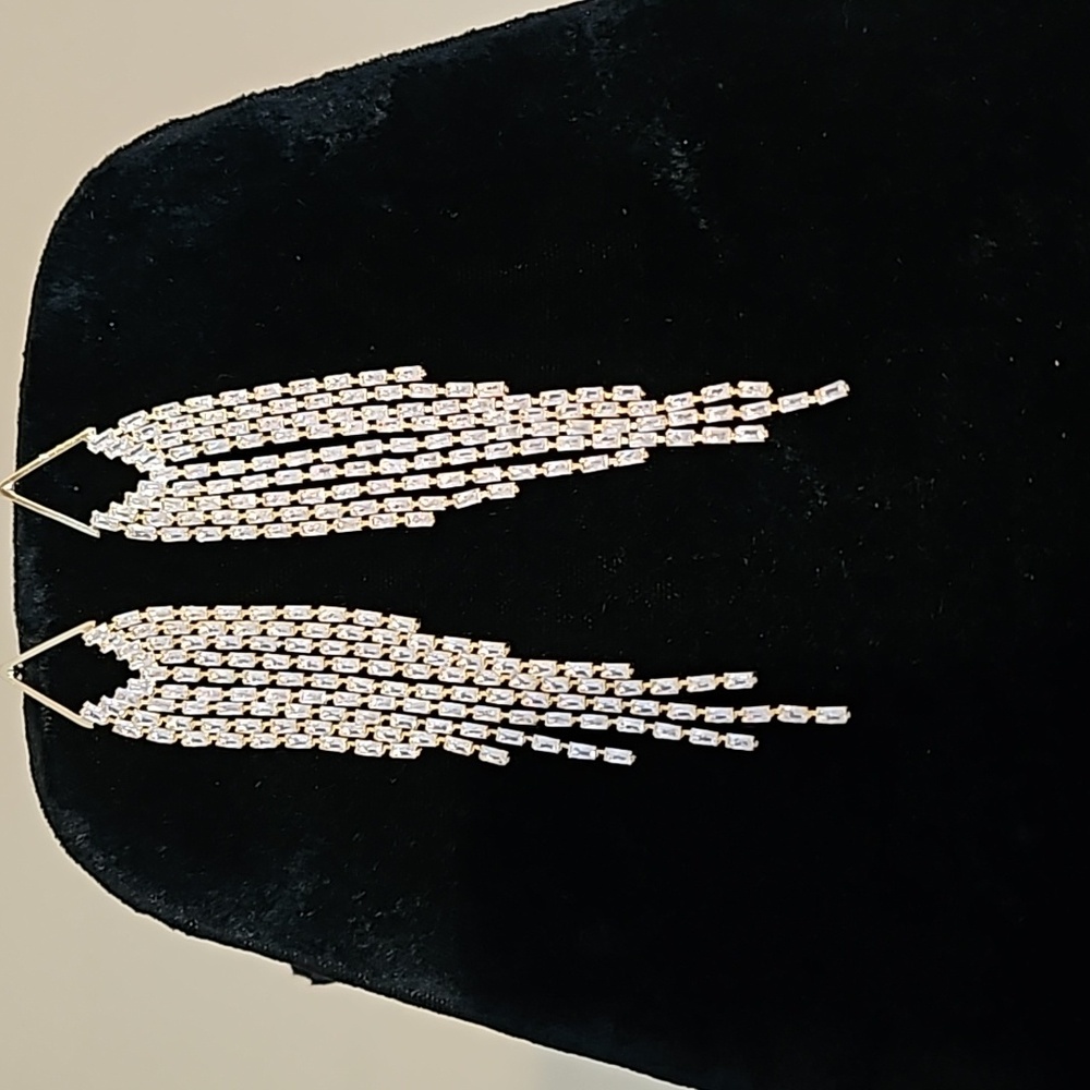 Rhinestone dangle gold tone earrings